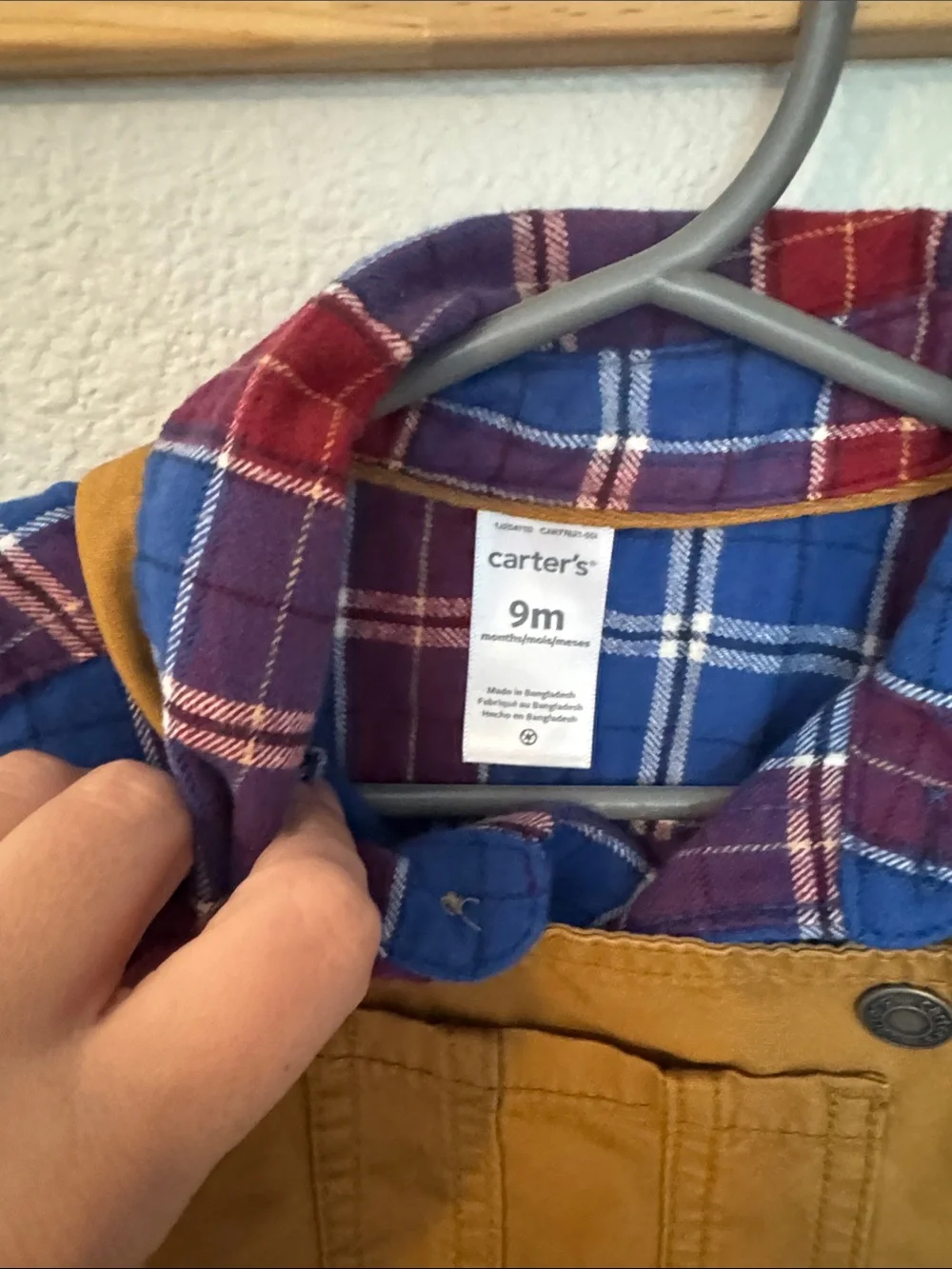 Carter's Mustard Overalls with Blue & Red Plaid Shirt Set